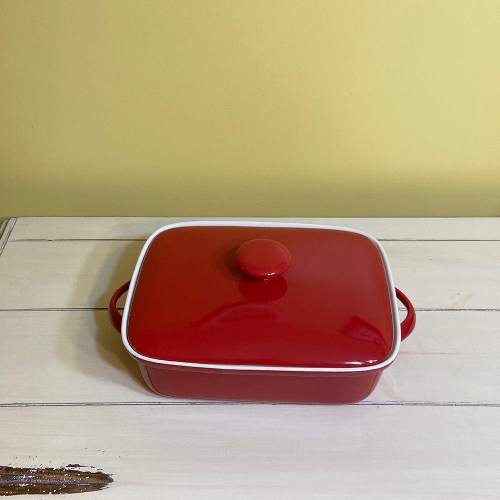 Martha Stewart red baking dish with lid